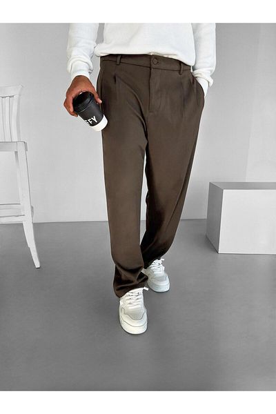 ablukaonline Baggy Fit Fabric - Men's Brown Trousers