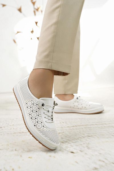 Nesil Shoes Sdf 701-3 White Leather Inside Casual Women's Shoes