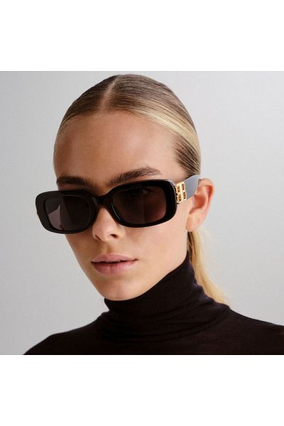 Balenciaga Bb0310Sk Women's Sunglasses 001 53-22, Acetate, Black Rectangular Frame, Smoked Lens