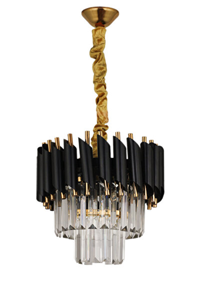 Avizemoda Palmira 30'luk Kristal Taşlı Lüks Avize - (siyah-gold)