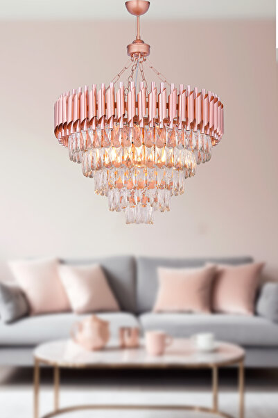 Avizemoda Palmira 60 cm'lik Kristal Taşlı Salon Oturma Odası Lüks Avize - (Ro...