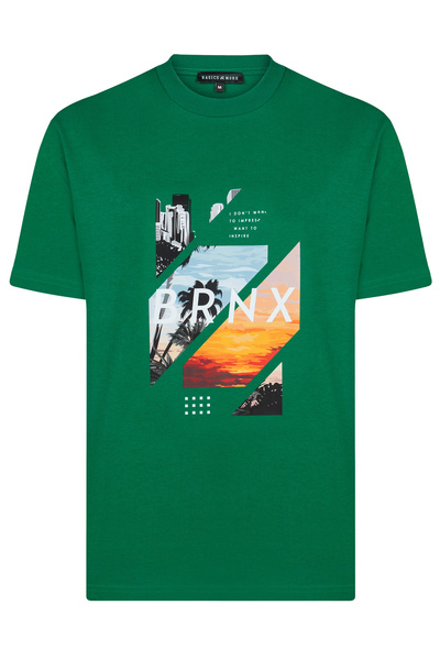 Basics&More Ανδρικό πράσινο μπλουζάκι με τύπωμα βαμβακερό - BRNX