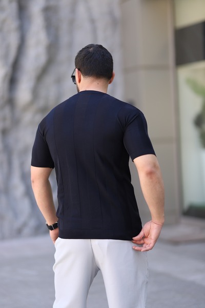 ZENGOLL & RAMİRES Men's Navy Soft Textured Crew Neck Knitwear T-Shirt