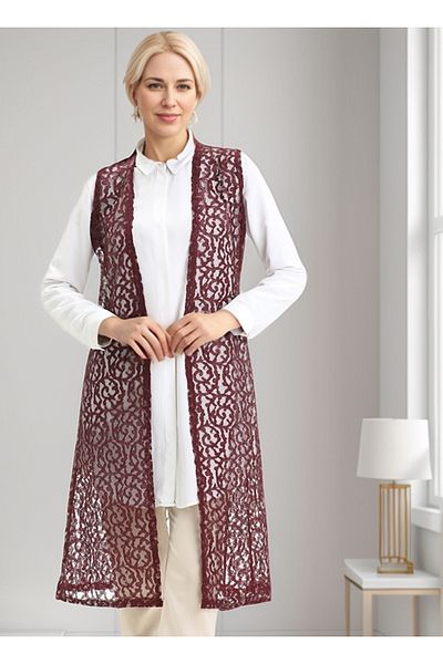 RESPİRO Lace Long Vest, Lace Women's Vest, Large Size Vest, Mother's Vest,