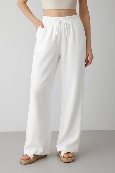 My Blog White Elastic Waist Wide Leg Trousers - 2813