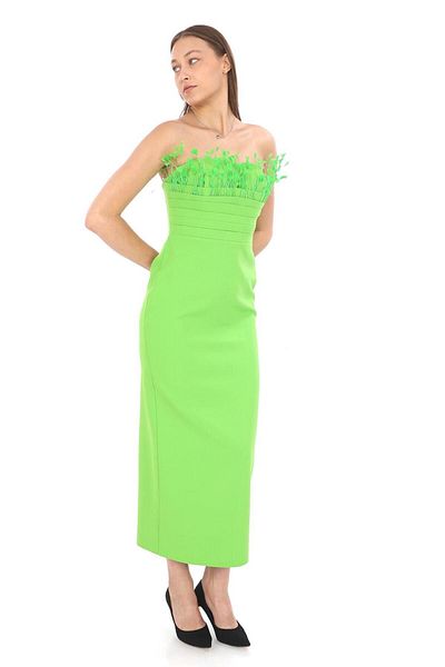 Robes Strapless Midi Pencil Dress - Feather Detailed