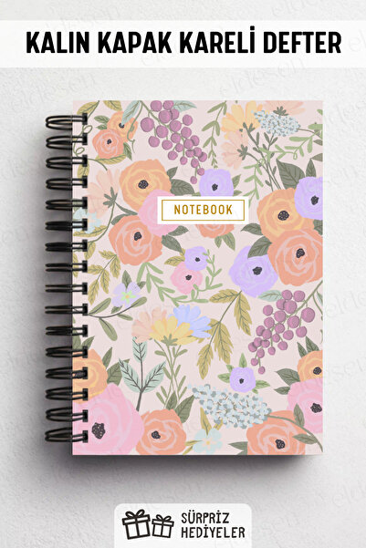 Eldesen Tasarım A5 Spiral Thick Cover Checkered Notepad, 80 Sheets 160 Pages, Cotton Candy