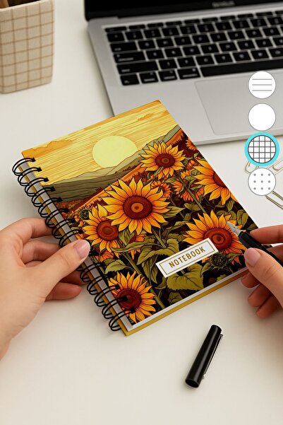 Eldesen Tasarım دفتر ملاحظات مربع بغطاء سميك حلزوني مقاس A5، 80 ورقة، 160 صفحة، زهرة القمر