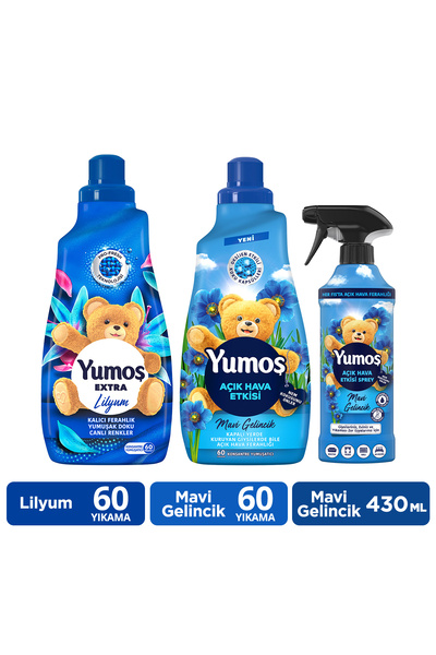 Yumoş Yumoş Açık Hava Mavi Gelincik 1440ml x1 Yumuşatıcı Lilyum 1440ml x1 Spr...