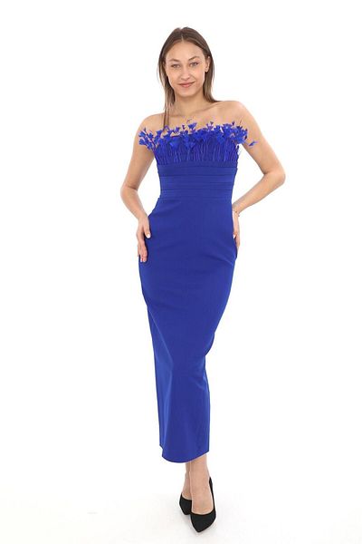 Robes Strapless Midi Pencil Dress - Feather Detailed