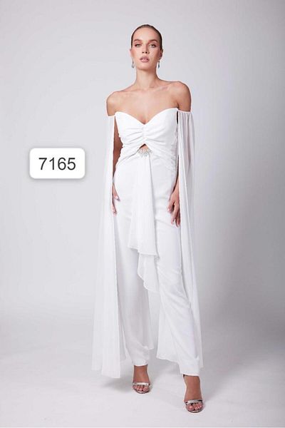 Robes White Chiffon Sleeves - Drape Window Detailed Evening Dress Jumpsuit Dress