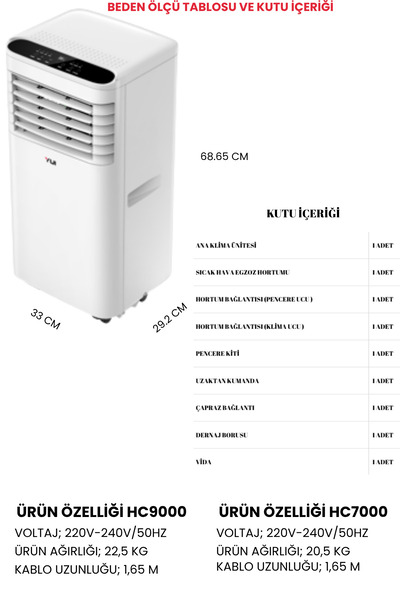 Yui HC7000 6140 Isıtma & 7000 BTU Soğutmalı Portatif Klima (Uzaktan Kumandalı)