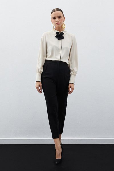 Sateen Pantaloni Dart cu talie înaltă - NEGRI