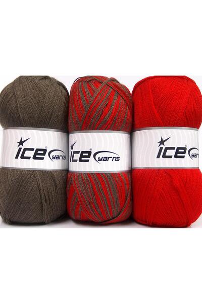 Ice yarns (3 قطع 100 جرام) عبوة من 3 قطع من بيبي أومبير باللون البني والأحمر