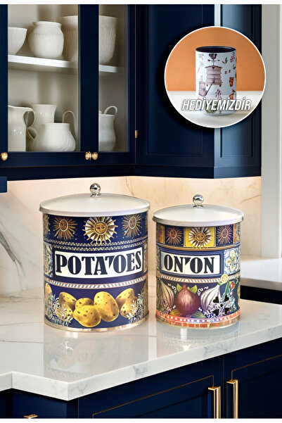 Arma House Gifted La Dolce Vita Sicily Inspired Navy Blue Metal Potato Onion Bucket & Crisper Basket 28*22-25