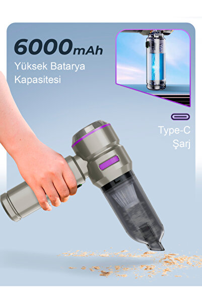 auhma AHV-02 Kablosuz Araç İçi Süpürge Mor | 17000PA Güçlü Vakum | Fırçasız Motor | Üfleme & Vakum Ö
