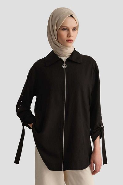 Armine TREND New Season Shirt Collar Embroidered Foldable Sleeve Pocket Zippered Tunic