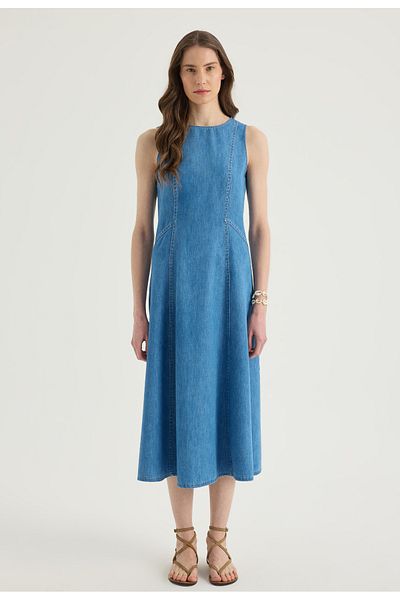 Masha Kate Rochie midi din denim fără mâneci