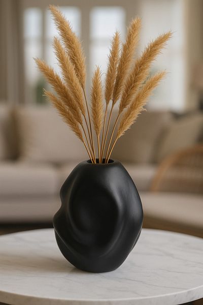 Lapida Home Decor Черна декоративна модерна каменна ваза – 18-15 см