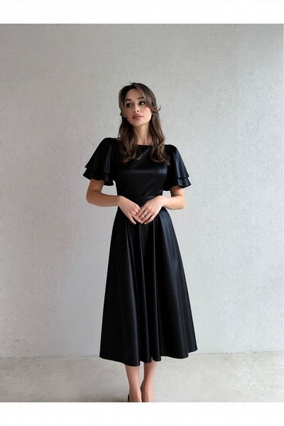 ESSEDRESS Lisa Γυναικείο Σατέν Βραδινό Φόρεμα 583219 Μαύρο