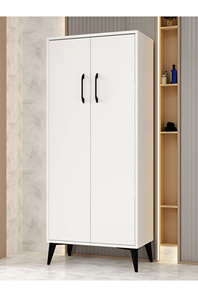 KuzeyLife Flano Beyaz Çok Amaçlı Dolap İki Kapaklı Dört Raflı Mutfak,Banyo,Hol,Balkon,Ofis,Ayakkabılık