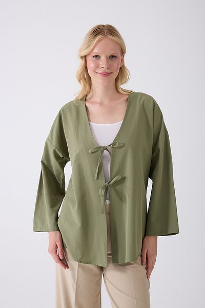 fumel women's clothing Khaki Kimono Tunic with Front Bag