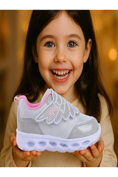 IGOR Bc10001-004 Bella Girl's Lighted Velcro Casual Shoes Fucsia Gray Plata