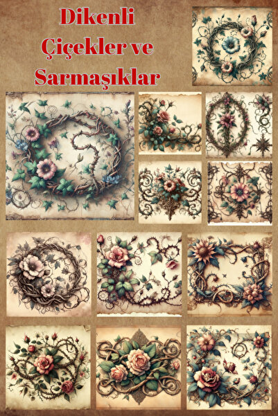 Pink Swan Craft Autocolante vintage cu flori înțepătoare și iedera - Scrapboo...