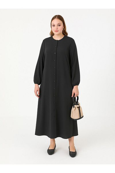 ALİA Rochie Plus Size Button Thru cu talie elastică - Negru - Alia