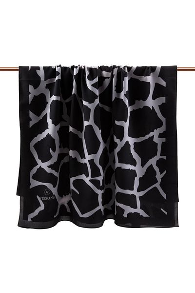 Vissona Luxury Medina Silk - Stone Pattern Μαύρο-Γκρι 75x195 Ανθεκτικό σε ρυτίδες Σάλι Moss Crepe Τύπος ραφής Italian DI