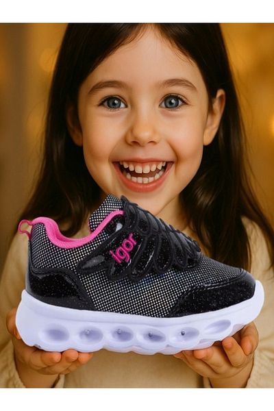 IGOR Girl's Lighted Velcro Sports Shoes Bc10001 Bella Fucsia Black