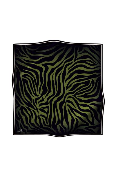 Vissona 100% Twill Silk Zebra Pattern Khaki - Μαύρο Χρώμα 90x90 Φουλάρι Σχήμα Ραπτικής: Ράψιμο στο χέρι