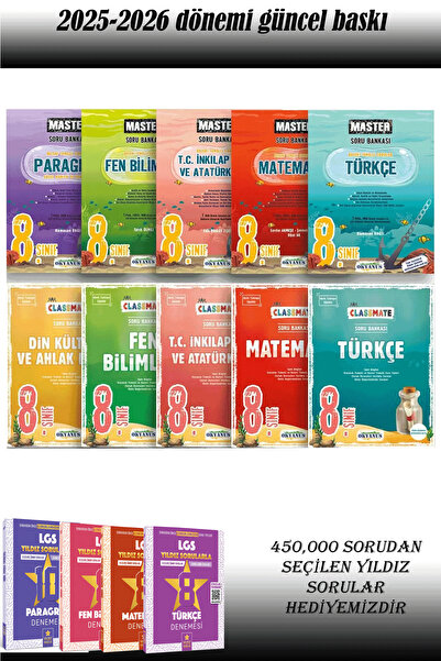 Okyanus Yayınları 8.sınıf Lgs Türkçe Matematik Fen Inkılap Din Classmate Ve M...