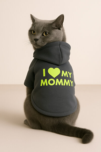 Monopetz Kapişonlu Sweatshirt Köpek Ve Kedi Kıyafeti - S Beden - Antrasit I Love Mommy