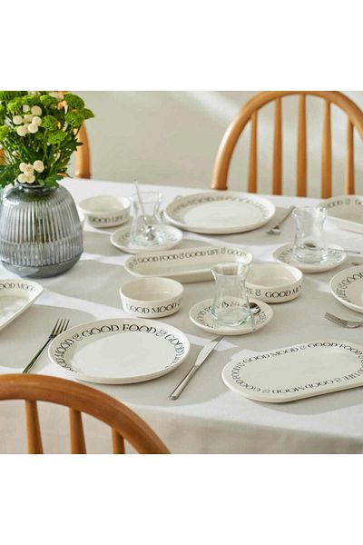 Bella Maison Ceramic Motto 26 Piece White Breakfast Set for 6 People
