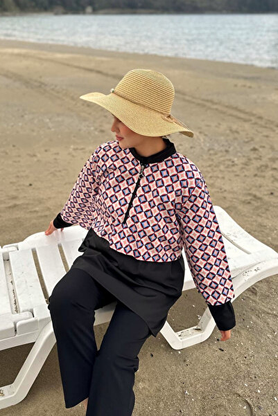 Bipantolon Women's Oval Square Powder 3 Piece Hijab Swimsuit Set 8286