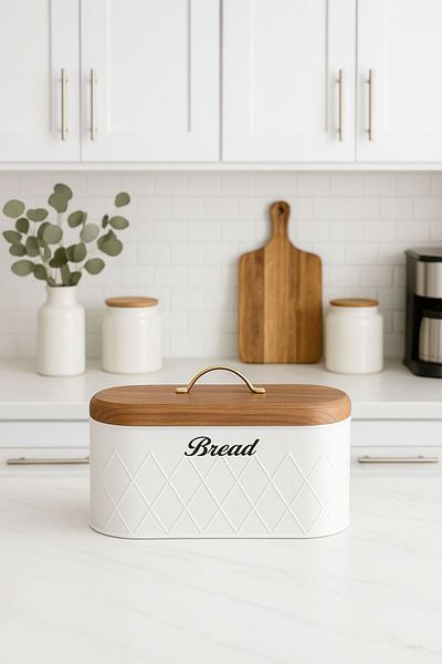 Arma House Gifted La Dolce Vita Sicilian Metal Medium Oval Bread Bowl and Bread Box White No:7