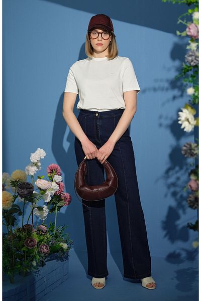 Fatma Atasoy Pantaloni din denim bleumarin Izli Palazzo din fier de călcat