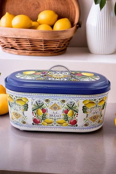 Arma House Gifted Sicilian Metal Medium Size Oval Bread Bowl and Bread Box White No:11