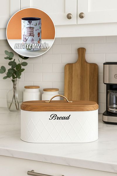 Arma House Gifted La Dolce Vita Sicilian Metal Medium Oval Bread Bowl and Bread Box White No:7