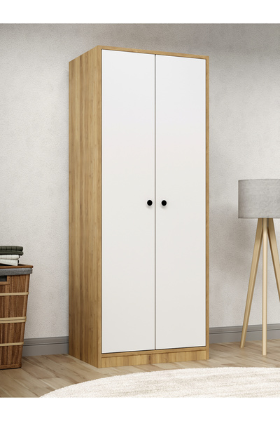 KuzeyLife Kuzey Life Rami 2 Kapaklı 5 Raflı Askılı Gardırop 52cm Derinlik