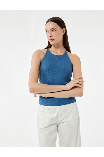 Koton Cotton Back Detail Sleeveless Halter Neck Blouse