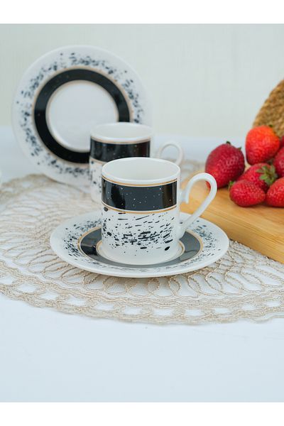 AEN PORSELEN Alaca Coffee Cup Set 12 Pieces for 6 Persons