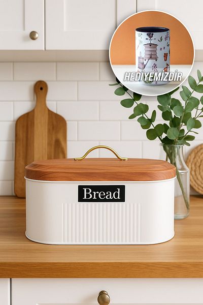 Arma House Gifted La Dolce Vita Sicilian Metal Medium Size Oval Bread Bowl and Bread Box White No:8