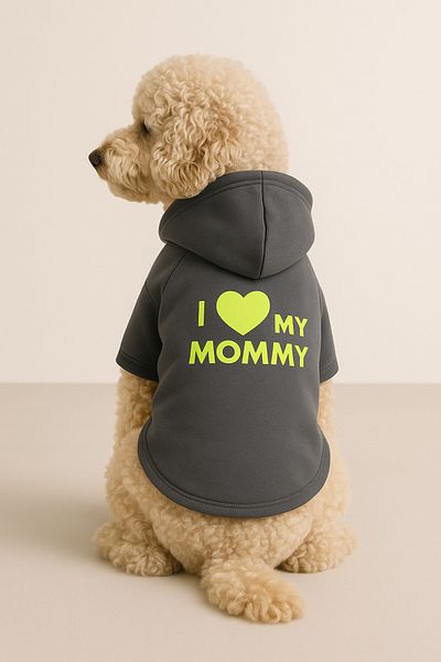 Monopetz Hooded Sweatshirt Dog and Cat Outfit Anthracite I Love Mommy