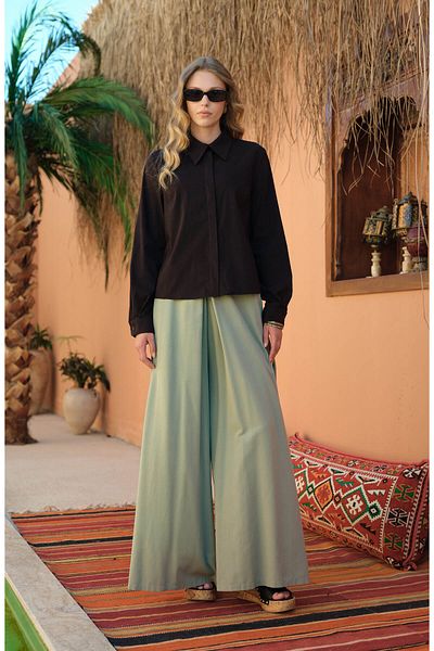 Fatma Atasoy Linen Mint Skirt Trousers