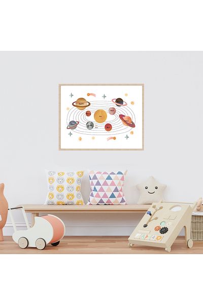 Dekorsiahome Children's Room Solar System Themed Wooden Framed Table