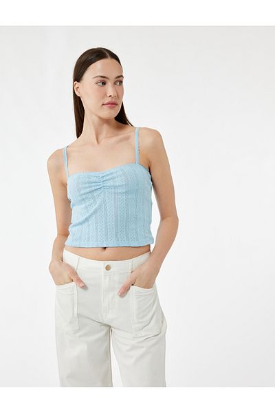 Koton Tricou crop slim fit texturat cu șnur din bumbac