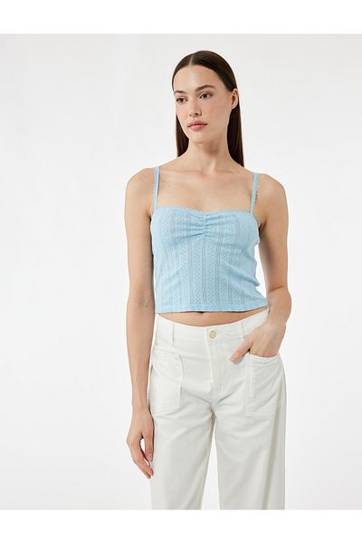 Koton Tricou crop slim fit texturat cu șnur din bumbac
