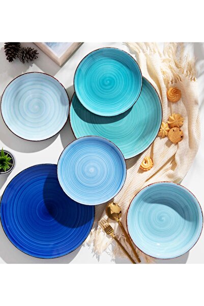 Tavola 18 Pcs Dinner Set Ceramic Dining Set Of Plates Bowls Blue Ocean Dishwasher Microwave Safe 6 Persons